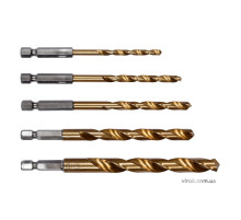 Свердла по металу титанові з хвостовиком YATO : HEX 1/4", Ø= 4, 5, 6, 8, 10 мм. Набір 5 шт. [30/60]