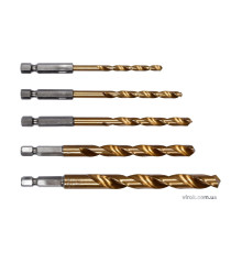 Свердла по металу титанові з хвостовиком YATO : HEX 1/4", Ø= 4, 5, 6, 8, 10 мм. Набір 5 шт. [30/60]