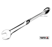 Ключ ріжково-накидний, кручений 90° з тріщаткою YATO : М= 16 x 228 мм, HRC 40-45, Cr-V(DW)