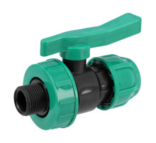 Кран шаровой к водяным пластиковым трубам Ø= 25мм Х 3/4" M-резьб FLO из полипропил, для давления 16 Bar