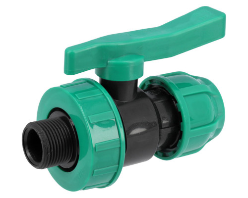 Кран шаровой к водяным пластиковым трубам Ø= 25мм Х 3/4" M-резьб FLO из полипропил, для давления 16 Bar