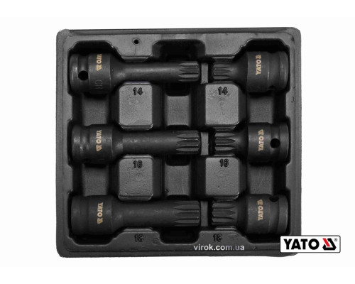 Набір насадок викруткових ударних YATO: SPLINE M14 M16 M18 квадрат 1/2". L= 43/78мм CrMo, 6 Од. [20]