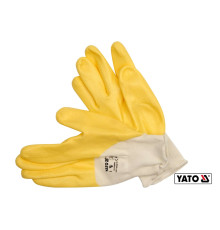 Перчатки рабочие трикотажные, покрытые нейлоном YATO желтые, размер 10 [12/120]