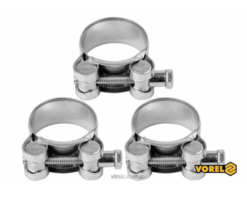 Хомут сталевий, з гвинтовим затискачем GBS W1 VOREL : Ø= 32-35/ 20 мм, оцинкований, 3 шт. [75]