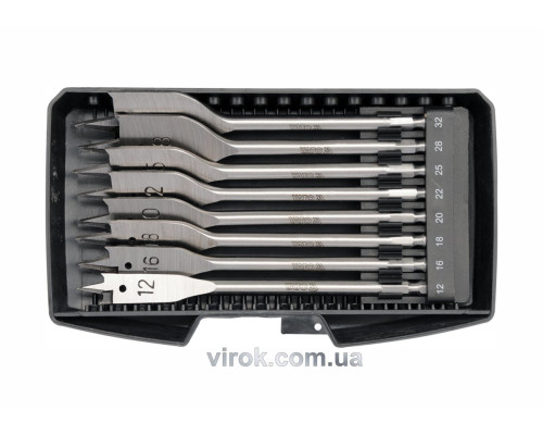 Свердла перові по дереву YATO: 6-гранний хвостик HEX-1/4", Ø=12-32 мм, L=152мм. (Набір/8 Шт.) [5/20]