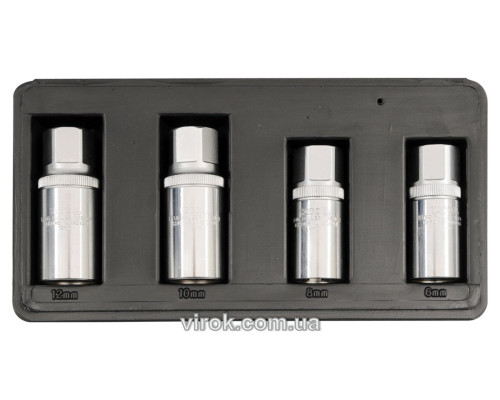 Головки для знімання штифтів YATO, з кв. 1/2, M=21мм, 6,8,10,12мм, набір 4шт. [6/24]