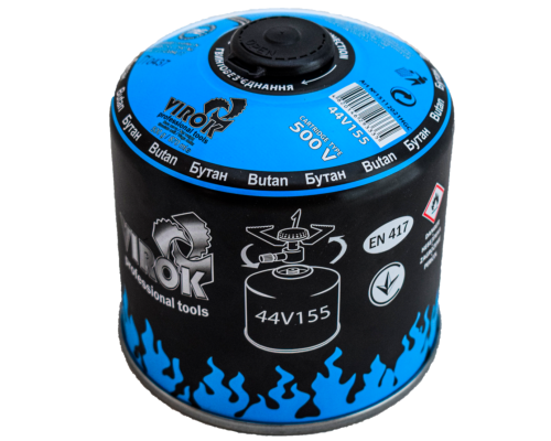 Балон газовий 1-разовий VIROK з різьбою (7/16) 500g/870ml. для плит/кемпінгу (EN417) BUTAN [12]