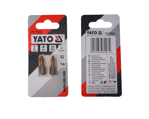 Насадка викруткова YATO PZ1 х 25 мм. HEX 1/4", покрита титаном, 2 шт.
