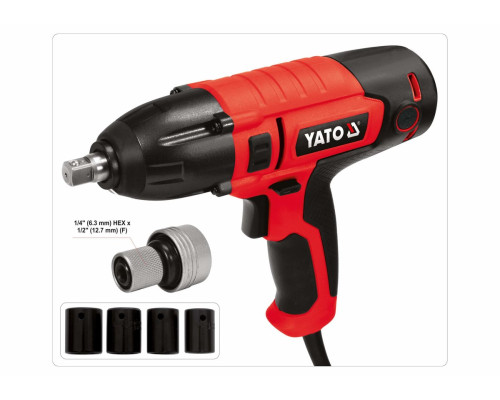 Гайковерт ударний мережевий YATO: 1/4" HEX x1/2" F, 450Вт, 450Нм, 3300 об/хв + 4 головки і кейс [4]