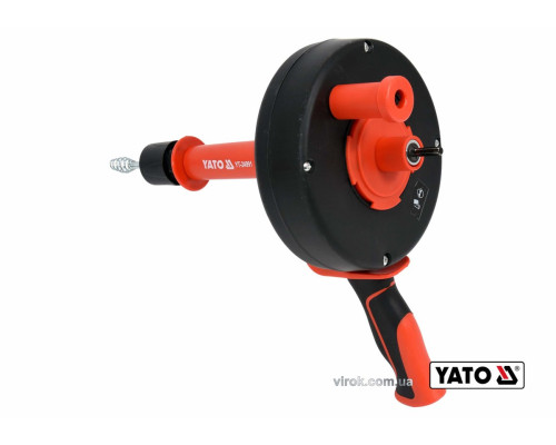 Трос для очищення каналізаційних труб на бобіні YATO: Ø= 6 мм, l= 7.6 м, з шпінделем до дрилі [8/48]