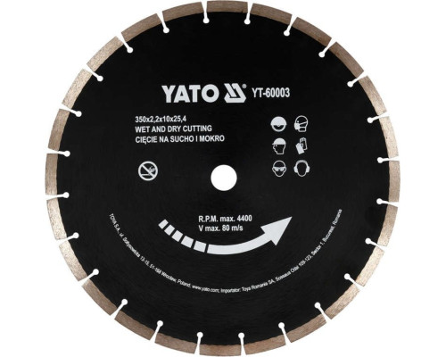 Диск алмазний сегментний по бетону YATO : Ø= 350x 25,4 мм. t= 3,4 мм, до YT-84820 [10/360]