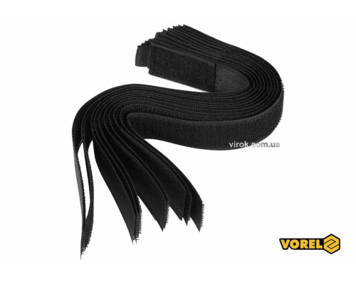 Хомут-липучка для кабеля VOREL: 25 x 300 мм, чорний, нейлон + поліестер + поліуретан, 10 шт [50/100]