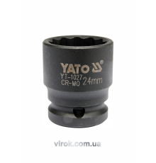 Головка торцева ударна 12-гранна YATO : для ступиць, квадрат 1/2", М= 24 мм, L= 39 мм [10/120]