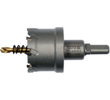 Сверло коронка по металлу TCT YATO: Ø44 x 103 мм, толщ. до 25мм, с направляющим, 6-гран. хвост 3/8" [6]