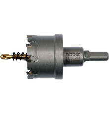 Сверло коронка по металлу TCT YATO: Ø44 x 103 мм, толщ. до 25мм, с направляющим, 6-гран. хвост 3/8" [6]