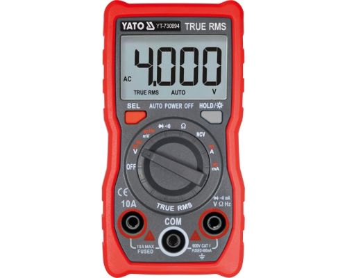 Мультиметр TRUE RMS електричних параметрів YATO з LCD-цифровим діапазоном 4000 від 2х1,5V;AA батар