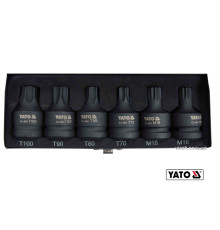 Набір насадок викруткових ударних YATO: TORX/SPLINE T70-100, M16-M18. квадрат 3/4". Cr-Mo. 6 Од [10]