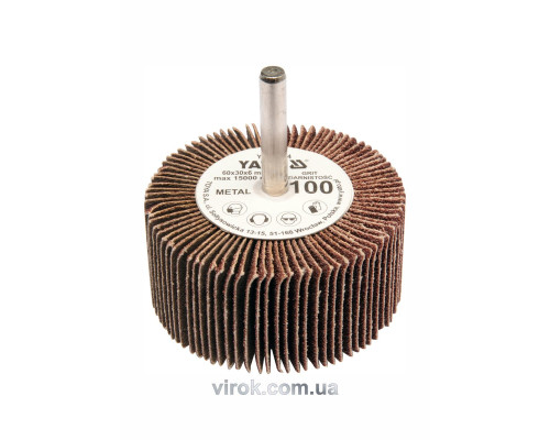 Круг лепестковый шлифовальный YATO: удлиненный Ø= 60 мм К80, шпиндель Ø= 6 мм, H= 30 мм [10/60]
