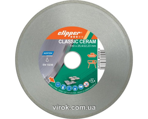 Диск алмазний по кераміці CLIPPER CLA CERAM; Ø= 180 x 25.4/22.23 мм