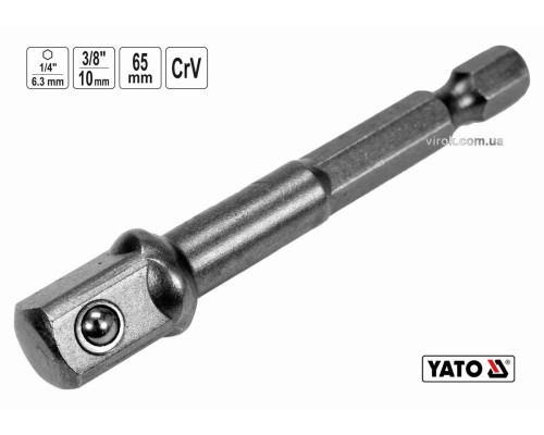 Тримач-адаптер торцевих головок YATO : HEX- 1/4" - квадрат- 3/8", L= 65 мм, Cr-V [40/120]