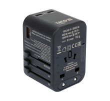 Розетка-адаптер сетевая YATO 110-240 В, до 8А с универс гнездом и вилками 880/1840 Вт 110/230 В