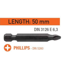 Насадка викруткова USH Industry Phillips PH2 x 50 мм. подовжена Torsion Уп. 10 шт.