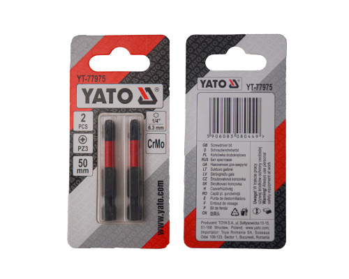 Насадка викруткова YATO PZ3 х 50 мм. HEX 1/4", хром-молібден, 2 шт.