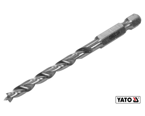 Сверло по дереву YATO: Ø5 x 85/50 мм, хвостовик-HEX 1/4", HSS 4241(DW)
