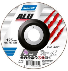 Диск шліфувальний по алюмінію  "NORTON ALU" A36Q; Ø= 125/22,2 мм, t= 7,0 мм