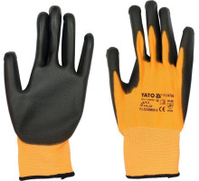 Перчатки рабочие с полиуретановой оболочкой YATO размер 10, для использования смартфоном [12/144]