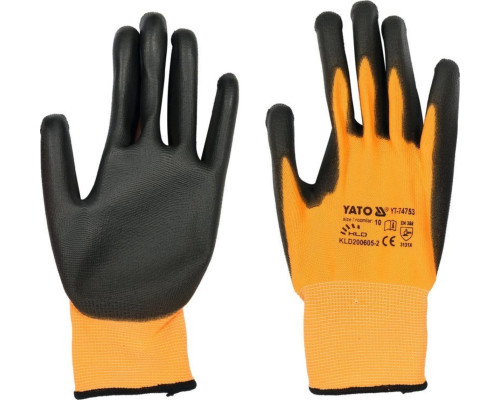 Рукавиці робочі з поліуретановою оболонкою YATO розмір 10, для користування смартфоном [12/144]