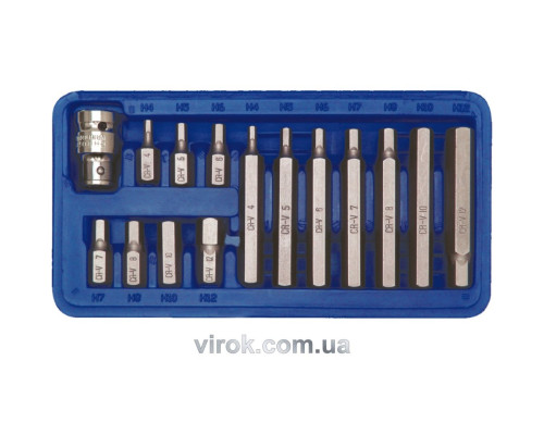 Насадки викруткові 6-гран. VOREL : l= 75 мм: M4-M12, Cr-V. Наб. 15 шт. [20]