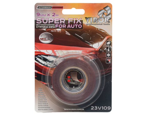 Стрічка 2-стороння акрилова VIROK Super Fix for Auto: 9 мм х 2 м [30]