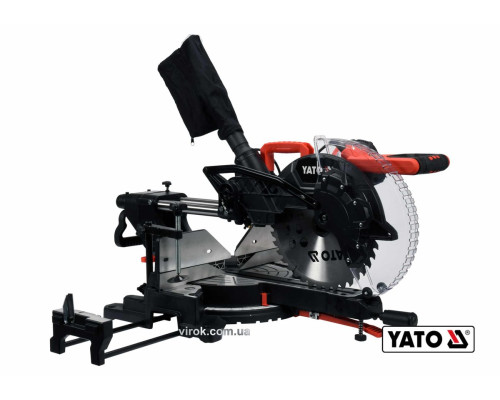 Пила торцьовальна з протяжкою і лазером YATO: P=1.8 кВт, диск Ø=305/30мм, гл. різу 90°/45°-105/60мм