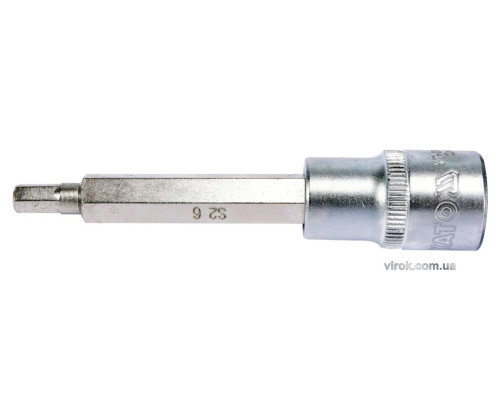 Головка торцевая YATO квадрат 1/2 HEX M6, L=100 мм. удлиненная [20/120]