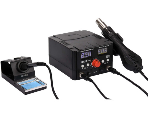 Паяльна станція + фен мережеві YATO; Р= 75Вт, t°= 200-480°С, жало 900М, фен t°= 100-480°С 750В [6]