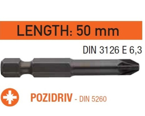 Насадка викруткова USH Industry "тонке жало" Pozidriv PZ3 x 50 мм. подовжена, Уп. 10 шт.