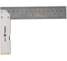 Кутник з рівнем VOREL : L= 150 мм/5", метрична і дюймова шкали,  алюміній + сталь [10/60]