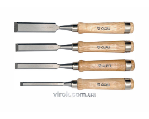Стамески с деревянными ручками YATO: b=10-16-20-25 мм. CrV. 4 шт. [5/20]