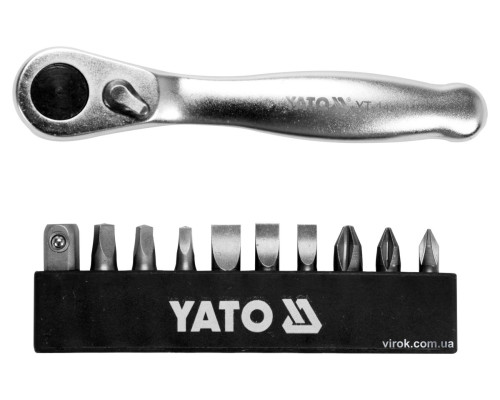 Набор отверточных насадок с трещаткой YATO : 1/4", PH, SL, SQ, L= 25 мм, 11 шт [25/50]