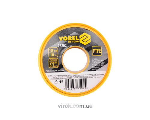 Фум - стрічка VOREL тефлонова ущільнююча, l= 15 м, b= 19 мм, h= 0,2мм [200]