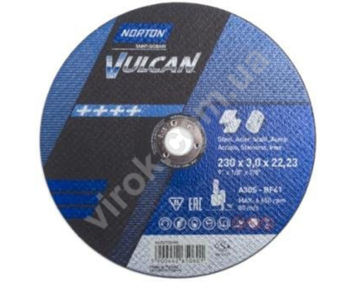 Диск відрізний по металу і нержав. сталі тм "NORTON VULCAN"; Ø= 230х22,2 мм, t= 3.0 мм