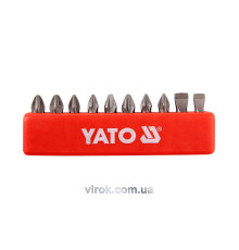 Набор отверточных насадок YATO : SL5, SL6, PH1/1, PH2/2, PZ1/1, PZ2/2, L= 25 мм. 10шт. [25/200]