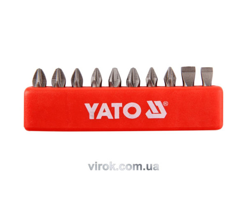 Набор отверточных насадок YATO : SL5, SL6, PH1/1, PH2/2, PZ1/1, PZ2/2, L= 25 мм. 10шт. [25/200]