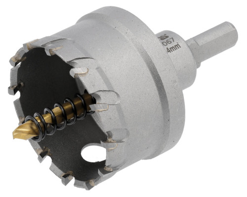 Сверло коронка по металлу TCT YATO: Ø54 x 103 мм, толщ. до 25мм, с направляющим, 6-гран. хвост 3/8" [6]