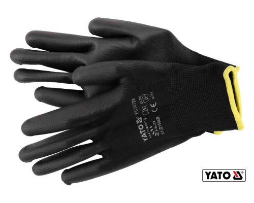 Перчатки рабочие нейлоновые YATO черные, размер 9 [50/100]