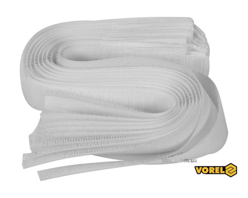 Хомут-липучка для кабеля VOREL : 25 x 300 мм, сірий, нейлон + поліестер + поліуретан, 10 шт [50/100]