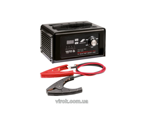 Пуско-зарядний пристрій YATO: акумулятор 12/24 В, 10-300 Агод, V= 230 В,2/8/15А(12В),7,5 А (24В) DW