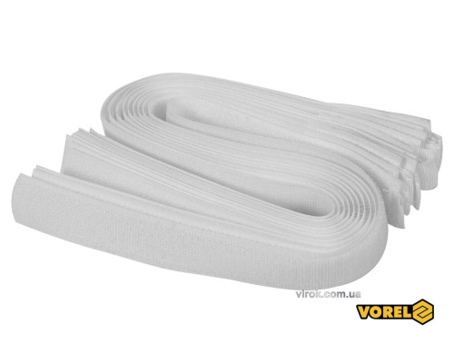 Хомут-липучка для кабеля VOREL : 25 x 450 мм, сірий, нейлон + поліестер + поліуретан, 10 шт [50/100]