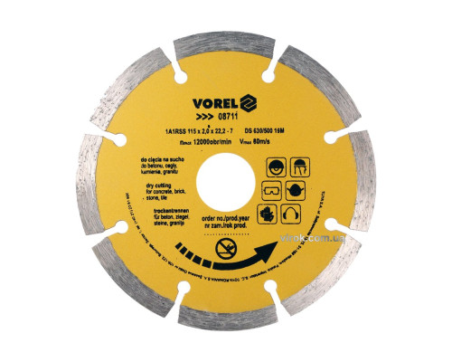 Диск відрізний алмазний сегментний VOREL : SEGMENT Ø= 115 мм [20/200]